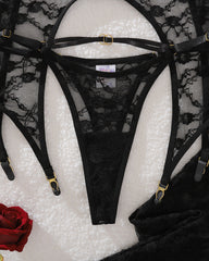 Sexy Jacquard Lace Shapewear Lingerie Set With See-Through Stockings