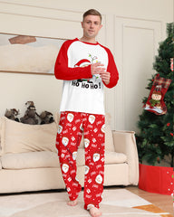Santa Claus Print Round Neck Raglan Sleeve Color Block Parent-Child Lounge Pajama Set