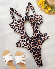 Beach Vacation Sexy Halter Neck Open-back One-piece Swimsuit