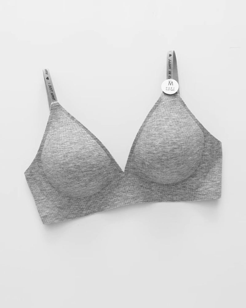 Deep V Seamless Letter Thin Straps Wire-Free Comfort Bra