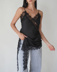 Sexy V-neck Ice Silk Lace Patchwork Asymmetrical Casual Suspender Mini Dress