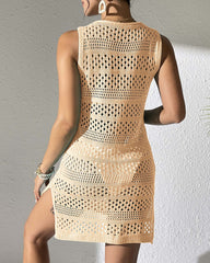 Beach Vacation Knitted Openwork Cover-up Vest Dress