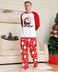 Santa Claus Print Round Neck Raglan Sleeve Color Block Parent-Child Lounge Pajama Set