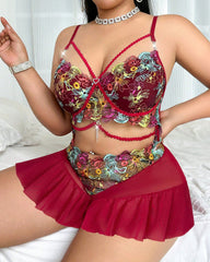 Sexy Semi Transparent Mesh Colorful Floral Embroidery Bodysuit