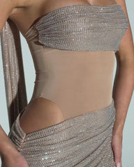 Sexy Sequined Ribbon Sleeveless Strapless Long Dress