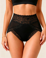 High Waisted Sheer Lace-trim Seamless Breathable Briefs