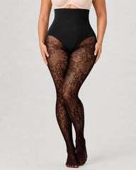 High Waist Control Tummy Floral Lace Shaping Pantyhose