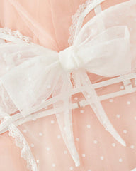 Sexy Floral Lace Bow Tie Open Crotch Hollow Polka Dot Mesh One-Piece Pajamas