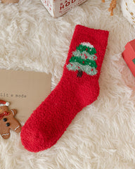 Christmas Coral Fleece Fun Print Mid-calf Warm Socks