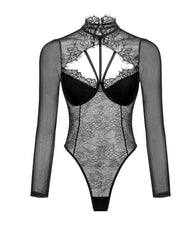 Sexy Lace See-through Mesh Long-sleeved Bodysuit
