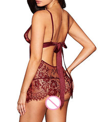 Sexy Deep V See-Through Eyelash Lace Camisole Nightgown
