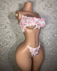 3D Bow-decorated Sexy Strapless Bra and Thong Lingerie Set