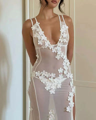 Beach Sexy Halter Bikini and 3D Floral Long Sundress