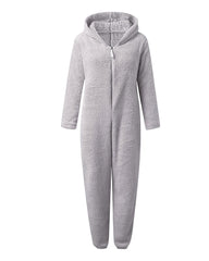 Teddy Bear Ear Zipper Hooded Plush Long-Sleeved Pants Onesie Pajamas
