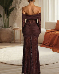 Sexy Lace Off-shoulder Fitted Long-sleeved Fishtail Maxi Dress