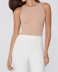 Round Neck Seamless with Bra Cups Tight-fitting Stretch Bodysuit