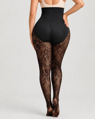 High Waist Control Tummy Floral Lace Shaping Pantyhose