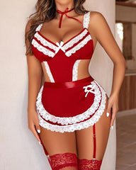 Sexy Hollow Backless Maid Uniform Suit