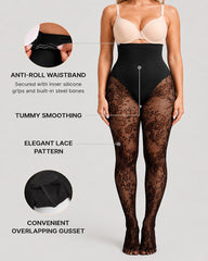High Waist Control Tummy Floral Lace Shaping Pantyhose