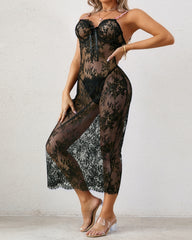 Sexy Floral Lace Mesh See-through Long Camisole Nightgown