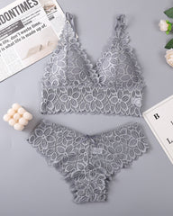 Sexy Deep V Lace Wire-Free Push-Up Bra and Panty Set