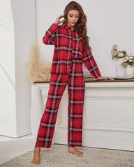 Conjunto de pijama de manga larga a cuadros navideños - Gran cuadro