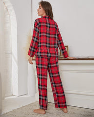 Conjunto de pijama de manga larga a cuadros navideños - Gran cuadro