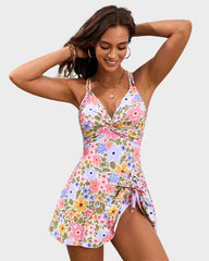 Vestido de baño de una pieza con nudo y fruncido en el dobladillo