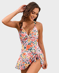 Vestido de baño de una pieza con nudo y fruncido en el dobladillo