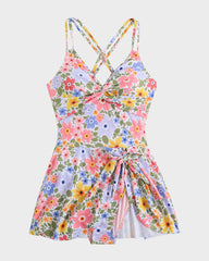 Vestido de baño de una pieza con nudo y fruncido en el dobladillo