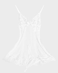 V-Neck Sheer Lace Mesh Nightgown with G-String