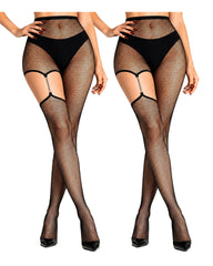 2 Pairs High Waist Silky Chain Cutout Pantyhose