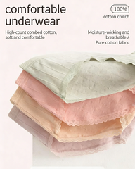 Multi-Pack Women's Mid-Waist Lace Striped Heart Antibacterial Cotton Panties