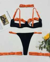 Sexy Two-Color Shoulder Strap Splicing Hollow Strap Fun Suit