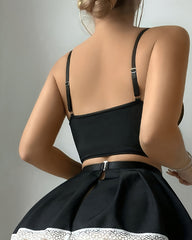 Sexy Colorblock Strap Cross Uniform Suit