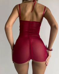 Christmas Bunny Ear Velvet Mesh See-through Sexy Nightgown Set