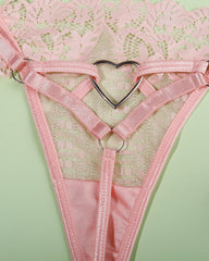 Sexy Lace See-Through Heart-Shaped Buckle Lingerie Set