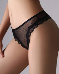 Sexy Polka Dot Lace Cutout See-through Thong