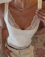 Women's Lace Trim Solid Color V-Neck Camisole Sleeveless Vest