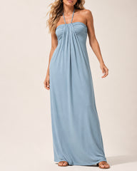 Halter Neck Backless Tie-up Long Dress with Pockets