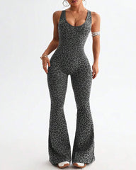 Leopard Print Crossback Seamless Elastic Yoga Fitness Jumpsuit