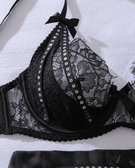 Sexy Lace Hollow See-Through Gathered Lingerie Set