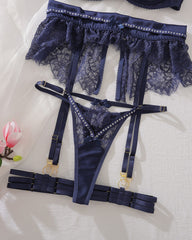 Sexy Lace Hollow See-Through Gathered Lingerie Set