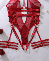 Sexy Holder Backless Metallic Strap See-Through Mesh Bodysuit