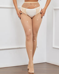 Sexy Rhinestone-embellished Open-crotch Sheer Mesh Pantyhose Tights