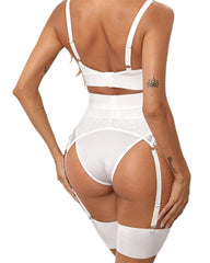 Sexy Eyelash Lace Garter Stockings Body Shaping Lingerie Set