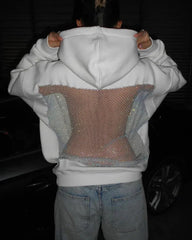 Fashion Solid Color Backless Cutout Mesh Panel Long-sleeved Hooded Sweatshirt