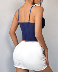 Sexy Sheer Mesh Lace Patchwork Boning Spaghetti Straps Corset Top