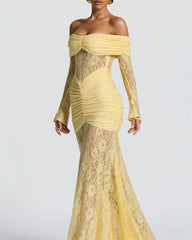 Sexy Lace Off-shoulder Fitted Long-sleeved Fishtail Maxi Dress