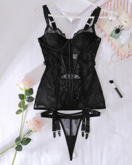 See-Through Lace Body-Shaping Gathered Fishbone Sexy Set